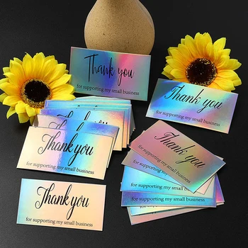10 до 50 бр Благодарствени картички за подкрепа на малкия ми бизнес Холограма лазерни пощенски картички, Поздравителни картички за онлайн пазаруване