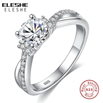 ELESHE Модни Проба 925 Сребърен Годежен Пръстен Проправи CZ Crystal Пръст Пръстени за Жени, Луксозни Сватбени Бижута