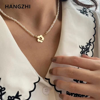 HangZhi 2020 Нов тънък Дизайн, Естествени Перли OT Обтегач Златен, Сребърен Цвят Цветя Метални Мъниста Верига Огърлица, Колие за Жени