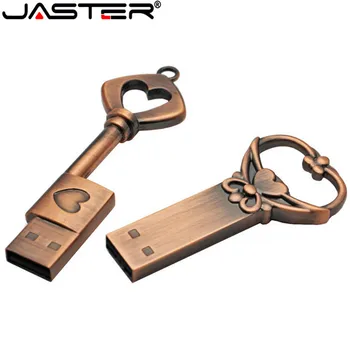 JASTER Дръжка С Метални Чиста Мед на Сърцето Ключ Подарък USB Флаш Памет mini USB stick Ключ Автентичен 4 GB 8 GB 16 GB 32 GB 64 GB Thumb Stick
